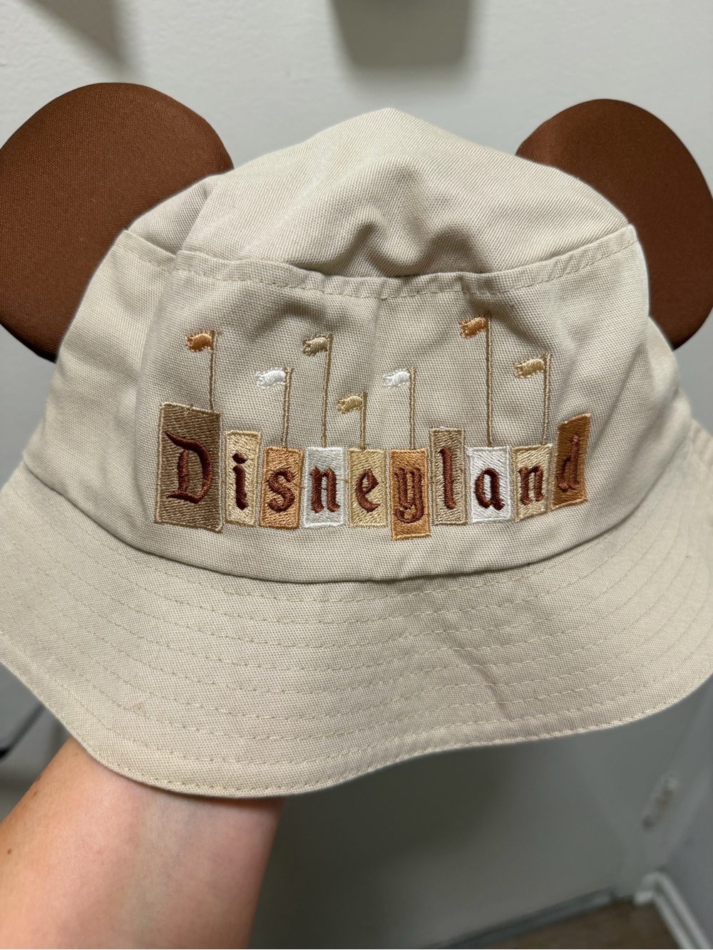 Disneyland Beige Bucket Hat with Brown Ear Details